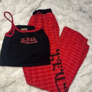 Von Dutch Black & Red Plaid Pajama Set